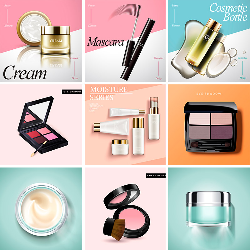 化妆护肤品彩妆眼影腮红睫毛膏淘宝店铺装修海报矢量设计素材9133