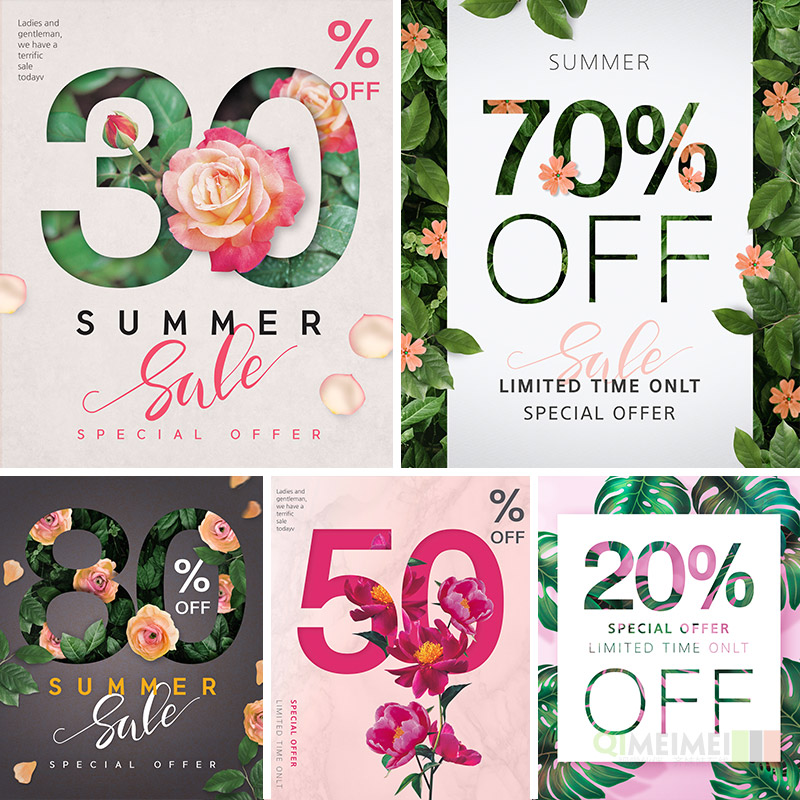 夏季鲜花打折促销活动淘宝店铺装修钻展海报PSD设计素材模板70405