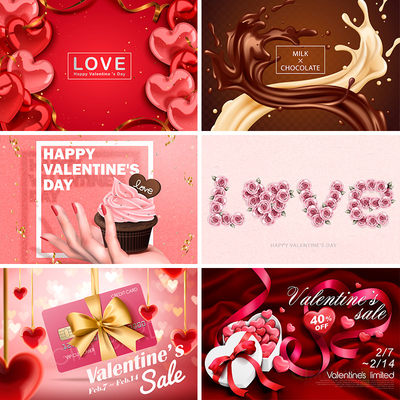 情人节爱心礼物巧克力甜品love打折促销彩带AI矢量设计素材81602