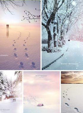 冬季冬天雪地脚印情侣散步背影海报背景PSD分层设计元素材101727