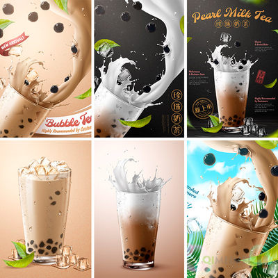 珍珠奶茶牛奶水花飞溅冰块海报广告图ai矢量设计素材源文件960401
