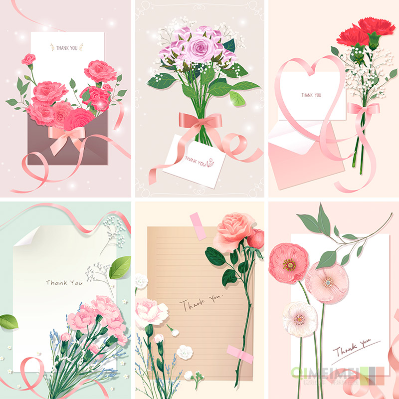 手绘鲜花植物花卉感恩节贺卡丝带爱心海报AI矢量设计元素材121413