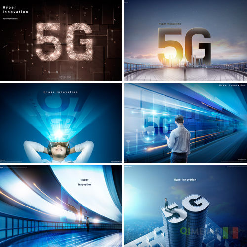 蓝色移动5G三维立体未来科技互联网信息海报背景psd设计素材95074