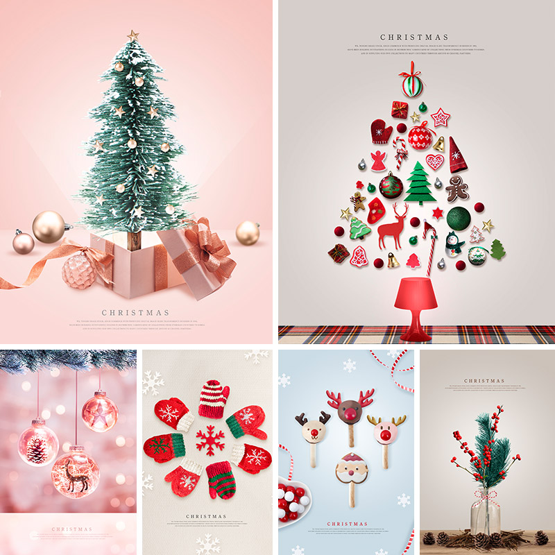 圣诞节平安夜装饰礼物树球活动海报背景PSD分层设计元素材112010