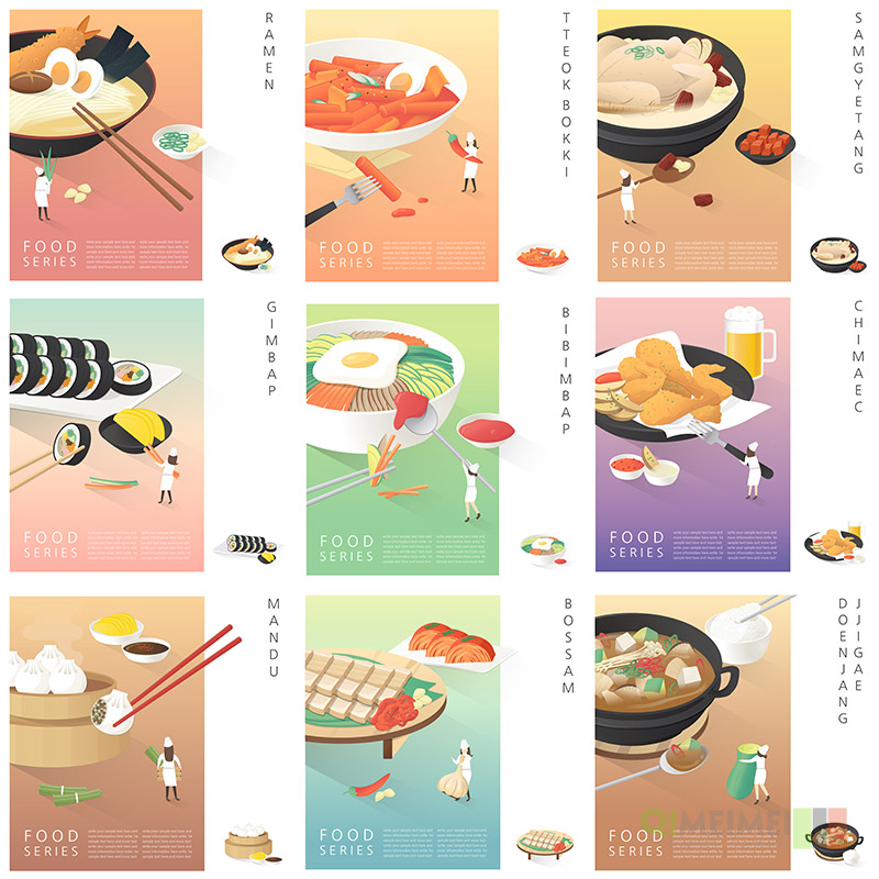 手绘韩式餐饮美食寿司拉面拌饭炸鸡啤酒插图AI矢量设计素材102902