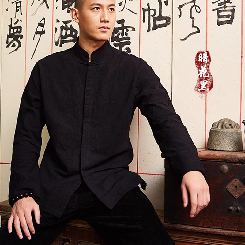 春秋季禅修居士男青年中山装衬衣