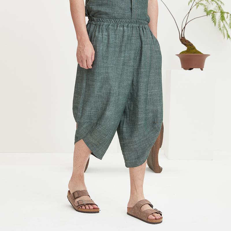 慈缘原创夏季唐装七分裤棉麻松紧带休闲嘻哈裤纯色民族风短裤