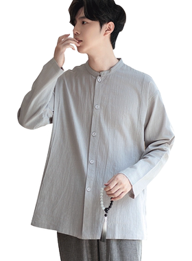 慈缘春夏秋季男装上衣白色中式禅修服唐装男纯色棉麻休闲立领外套