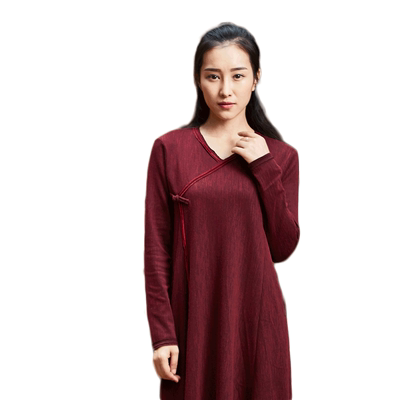 慈缘原创中国风复古长袖连衣裙