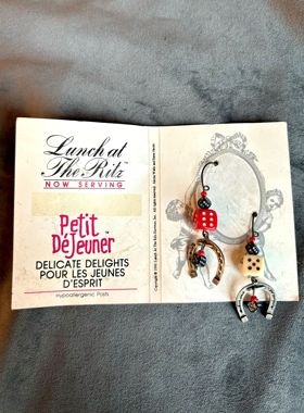 KY vintage LATR lunch at the ritz 骰子马蹄铁耳钉手绘珐琅吊坠