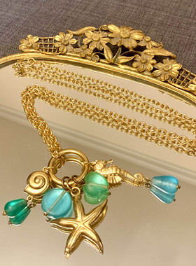 海洋元素蓝色海星船锚海马长项链