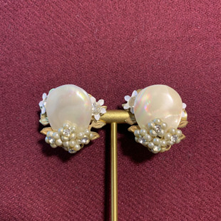 ky vintage 巴洛克珍珠白贝母耳夹开口手镯套装西洋古董首饰宫廷