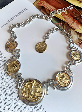 打标古币罗马金银双色金属项链