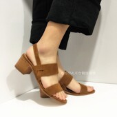 女夏季 新款 外穿真皮露趾一字带一脚蹬百搭粗跟大码 2020凉鞋 女鞋