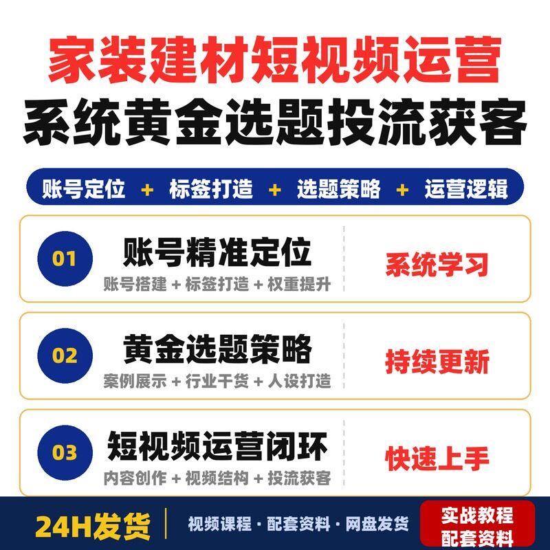 家装建材短视频运营系统课账号精准定位黄金选题投流获客图片