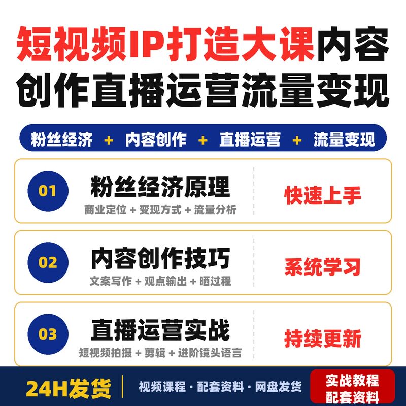 短视频IP打造大课账号定位内容创作直播运营流量变现快