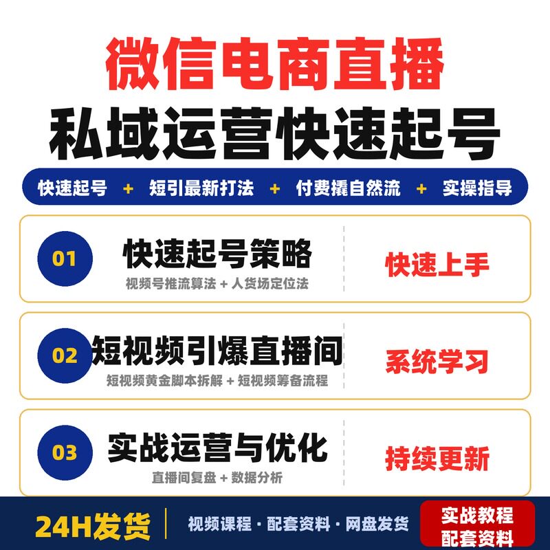 微信电商直播私域运营课程快速起号短引最新打法付费撬自然完整版