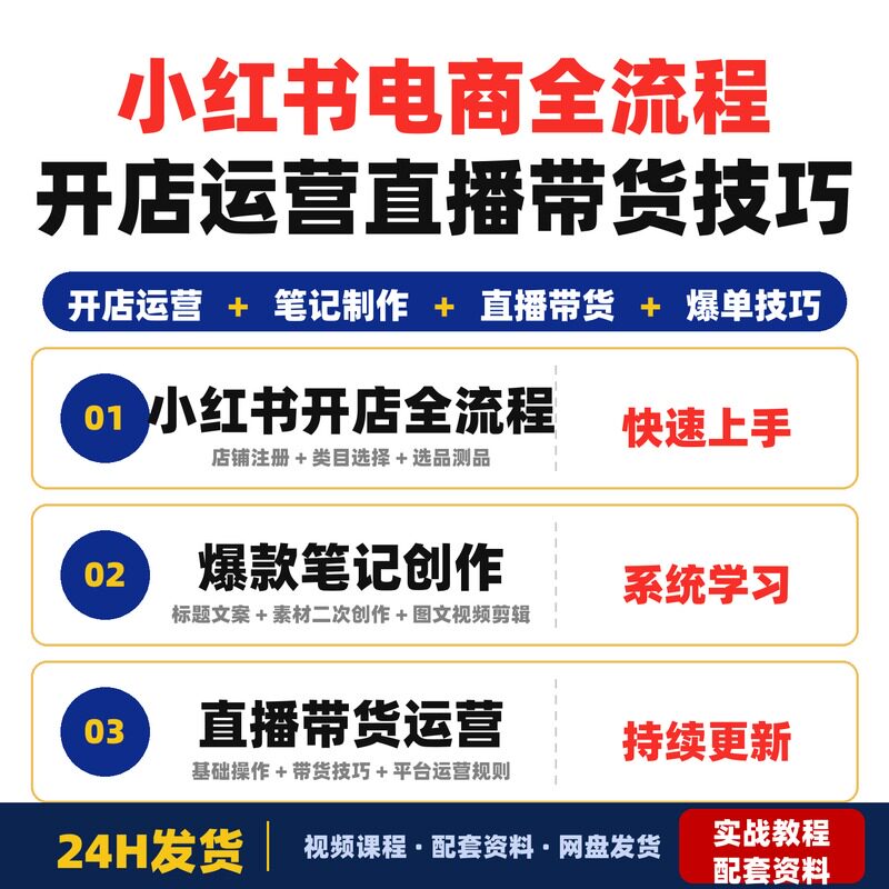 xhs电商全流程实战课开店运营笔记制作直播带货适合全套教程