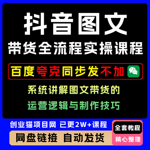 抖音图文带货全流程实操课程，系统讲解图文的运营逻辑与制作技巧