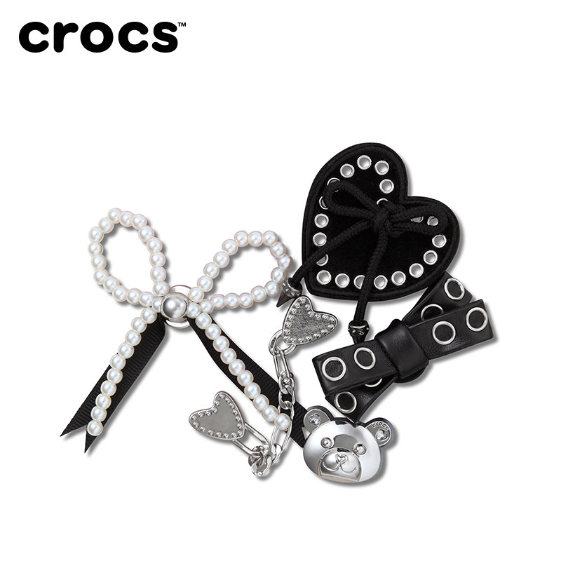 檀健次同款Crocs卡骆驰智必星配件洞洞鞋花 质感朋克黑银五件套