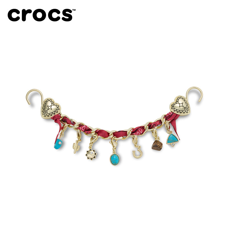 Crocs卡骆驰智必星配件洞洞鞋花 金红铆钉链条