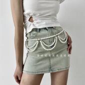 饰配连衣裙衬衫 高级感装 束腰百搭链条腰带 复古珍珠腰链女夏季 法式