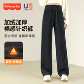子冬季 外穿不勒肚子阔腿裤 秋冬加绒加厚大码 费雪孕妇裤 直筒长裤