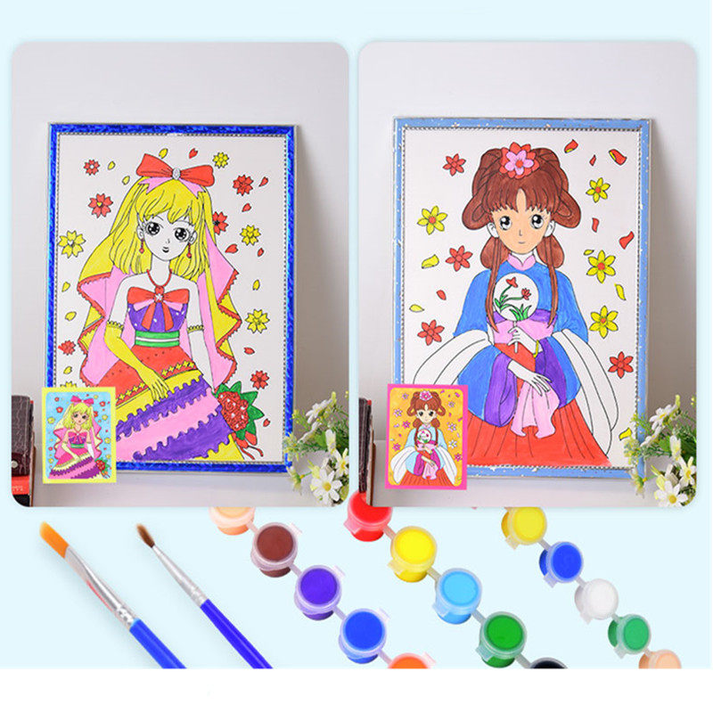 广场涂鸦画颜料画泡沫板水彩画手工diy儿童创意夜市摆摊涂色画板