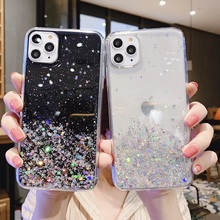 冷淡风网红星空适用iphone15手机壳14proMAX透明滴胶13闪粉亮片苹果12个性硅胶XR保护套8plus新款7P防摔6潮女