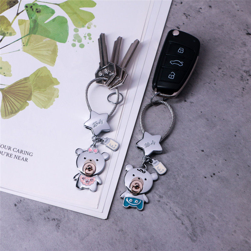 小熊钥匙扣情侣可爱汽车钥匙扣女精致车创意钥匙金属挂饰圈链挂件