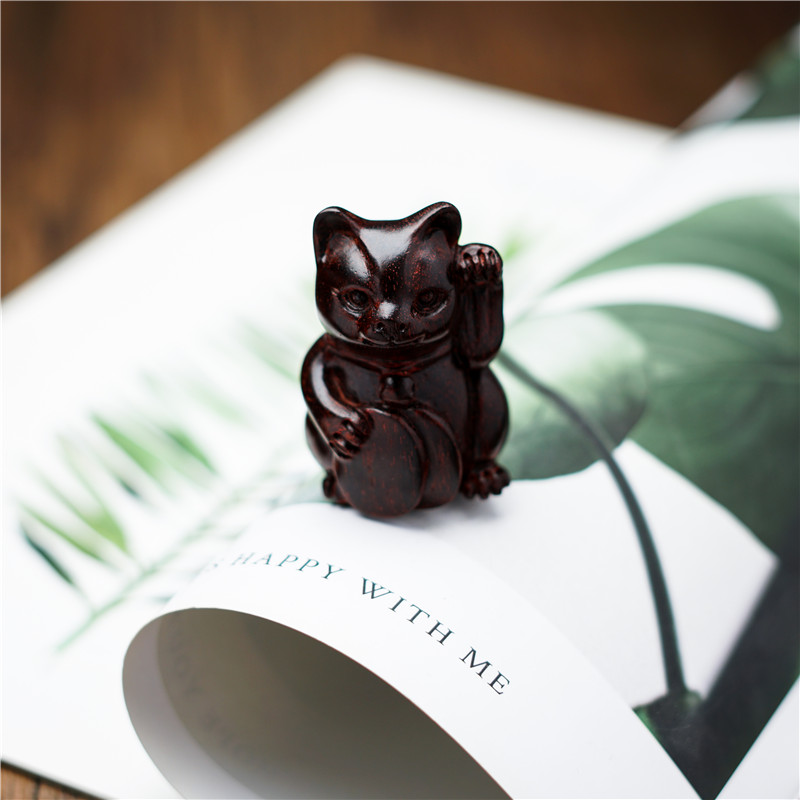 印度小叶紫檀招财猫手把件摆件