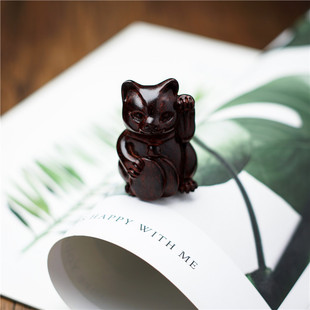 印度小叶紫檀木雕招财猫手把玩件工艺品可爱小猪吉祥物摆件礼品