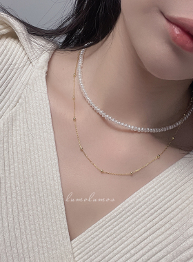 lumolumoss925银镀金珍珠项链