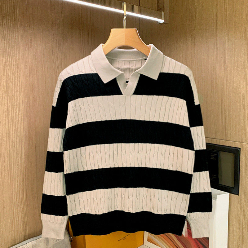 新款潮流麻花编织撞色针织毛衣男