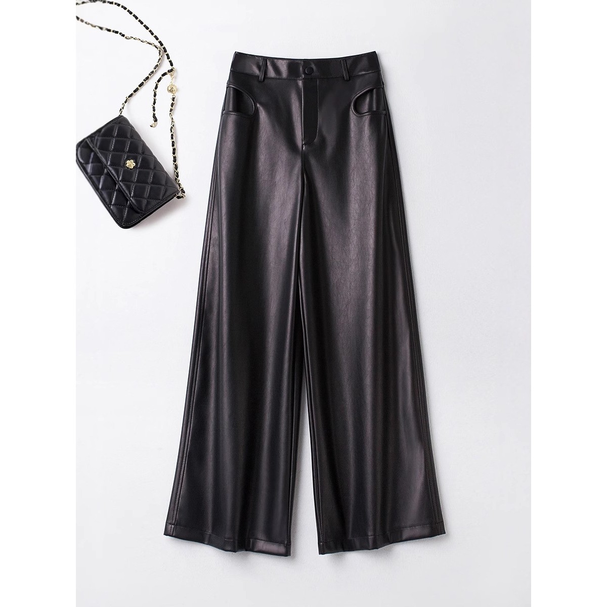 秋冬海宁真皮皮裤女高腰直筒长裤宽松显瘦烟管裤休闲裤厚高级感高,女装/女士精品,休闲裤,淘宝优惠券,粉丝福利购,淘宝优惠卷