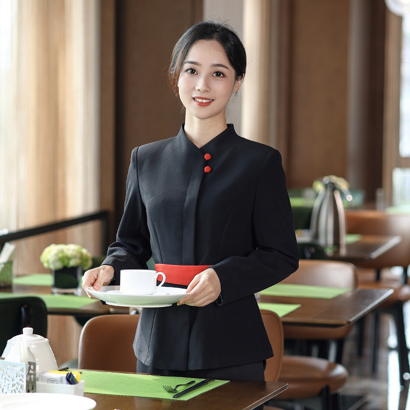 餐饮服务员工作服长袖女酒店前厅火锅店饭店中餐厅中式茶楼秋冬装