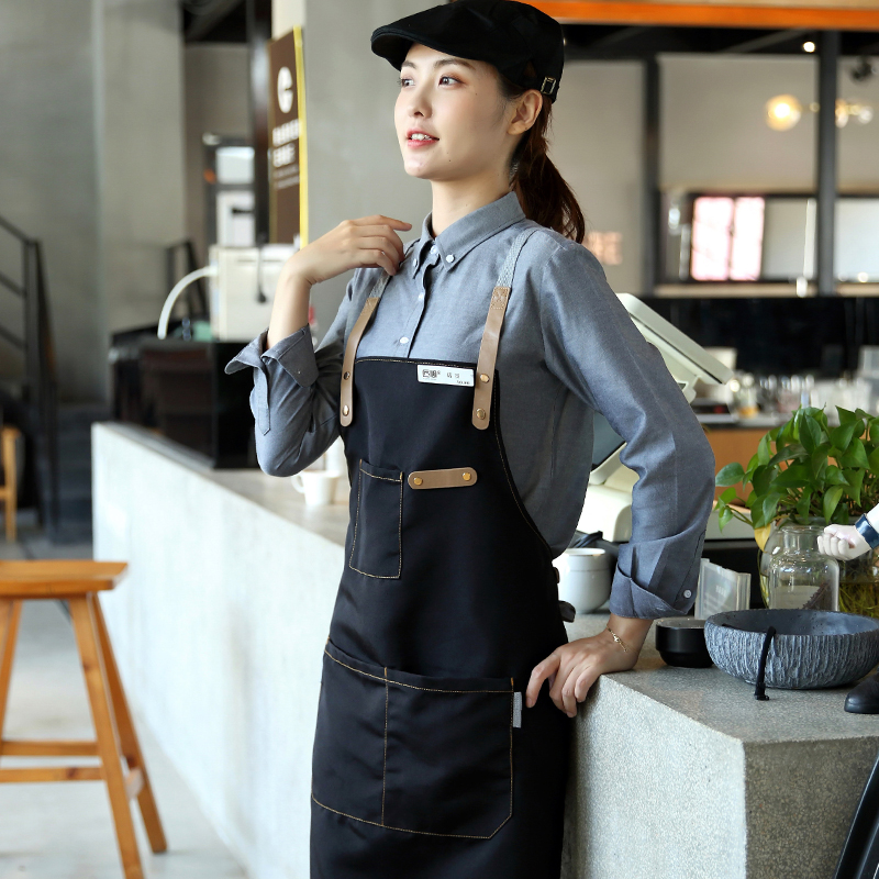 奶茶面包火锅店西餐服务员工作服帆布挂脖围裙咖啡厅前台收银制服