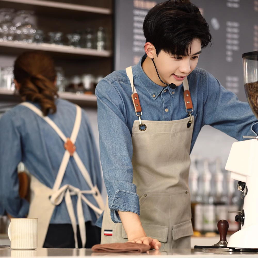 餐饮服务员工作帆布围裙定制logo