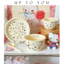 SHˇ可爱陶瓷厚边米饭碗高颜值家用一人食餐具手绘卡通早餐水果盘