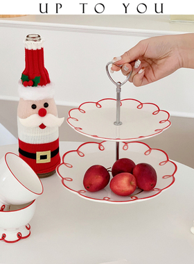 SHˇ2025新款甜品糖果点心红色盘子陶瓷果盘家用客厅茶几结婚果盘