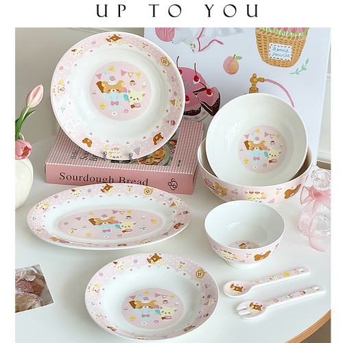 SHˇ精致粉色卡通陶瓷碗盘餐具