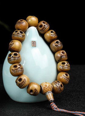 牛角手工雕刻骷髅头手链手串