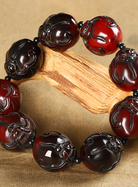 天然精雕蝙蝠福寿把玩手串牦牛角