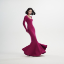 长袖 人鱼之神U领超长拖地大裙摆修身 针织鱼尾连衣裙 Helin Louis