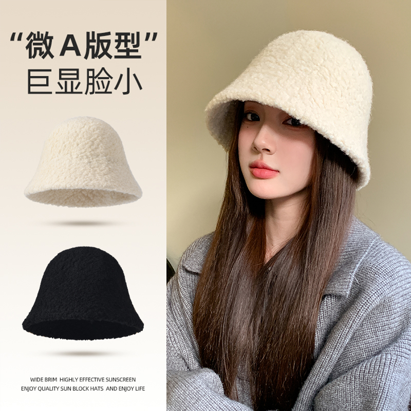 毛绒渔夫帽女冬季羊羔毛帽子保暖