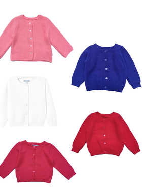 男女童春秋针织衫法单J家宝宝全棉休闲开衫外套纯色保暖线衫毛衣