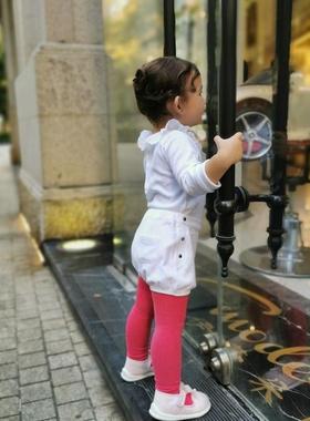 法轻奢女童春秋洋气短裤全棉柔软舒适宝宝松紧腰纯色可爱裤子