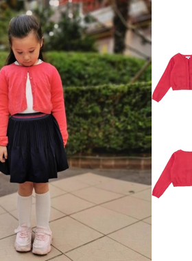 法单j家女童春秋开衫羊毛羊绒混纺柔软洋气短针织衫外套4-12岁