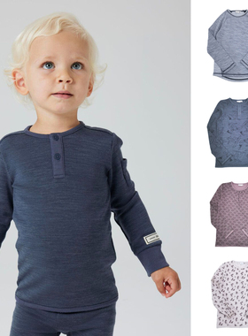 丹麦NAME家美利奴羊毛保暖睡衣套装儿童春秋居家服美丽诺秋衣秋裤