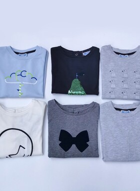 儿童春夏t恤法单轻奢男童女童轻薄长袖印花T恤休闲百搭套头圆领衫